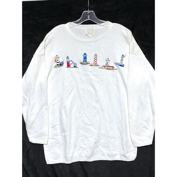 Tia Tops - VTG Tia Lighthouse Top Women S Coastal Grandma Beach Cottagecore Embroidered USA